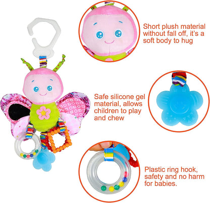 Baby Stroller Toy and Car Seat Toy for Infant with Teether Hanging Rattle Toys Clip on Stroller Toy Soft Plush Baby Toys for Boys and Girls 3-12 Months