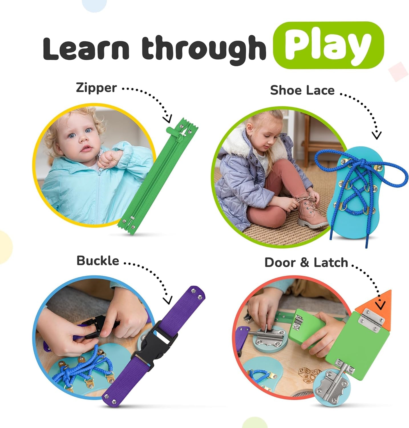 Montessori Busy Board for Toddlers, Wooden Sensory Toddler Busy Board with 10 Preschool Learning Activities for Fine Motor Skills, Activity Kids Travel Toy for Boys & Girls, Packaging May Vary