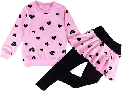 Little Girls Outfits Clothes Toddler Long Sleeve Heart Print Hoodie Shirts Top + Leggings Kids Clothing Set