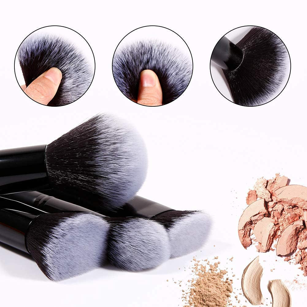 Makeup Brushes 15Pcs Premium Synthetic Kabuki Makeup Brush Set, Professional Foundation Concealers Powder Blush Blending Face Eye Shadows Black Brush Sets