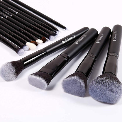 Makeup Brushes 15Pcs Premium Synthetic Kabuki Makeup Brush Set, Professional Foundation Concealers Powder Blush Blending Face Eye Shadows Black Brush Sets