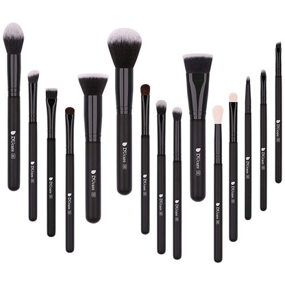 Makeup Brushes 15Pcs Premium Synthetic Kabuki Makeup Brush Set, Professional Foundation Concealers Powder Blush Blending Face Eye Shadows Black Brush Sets