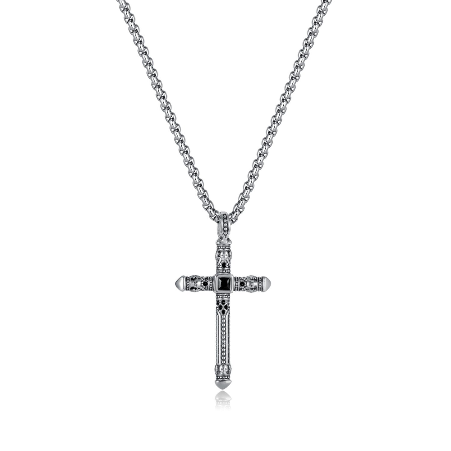 OPK Jewelry Wholesale Cross-border Retro Cross Titanium Steel Pendant European And American Personality Stainless Steel Punk Style Necklace Men