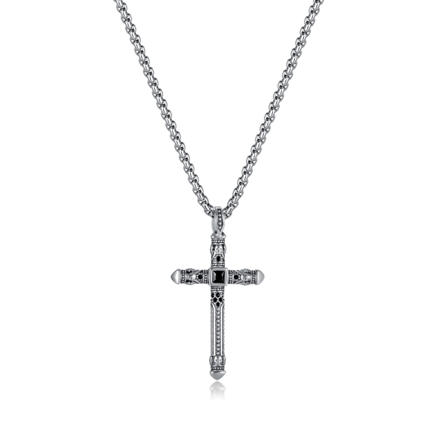 OPK Jewelry Wholesale Cross-border Retro Cross Titanium Steel Pendant European And American Personality Stainless Steel Punk Style Necklace Men