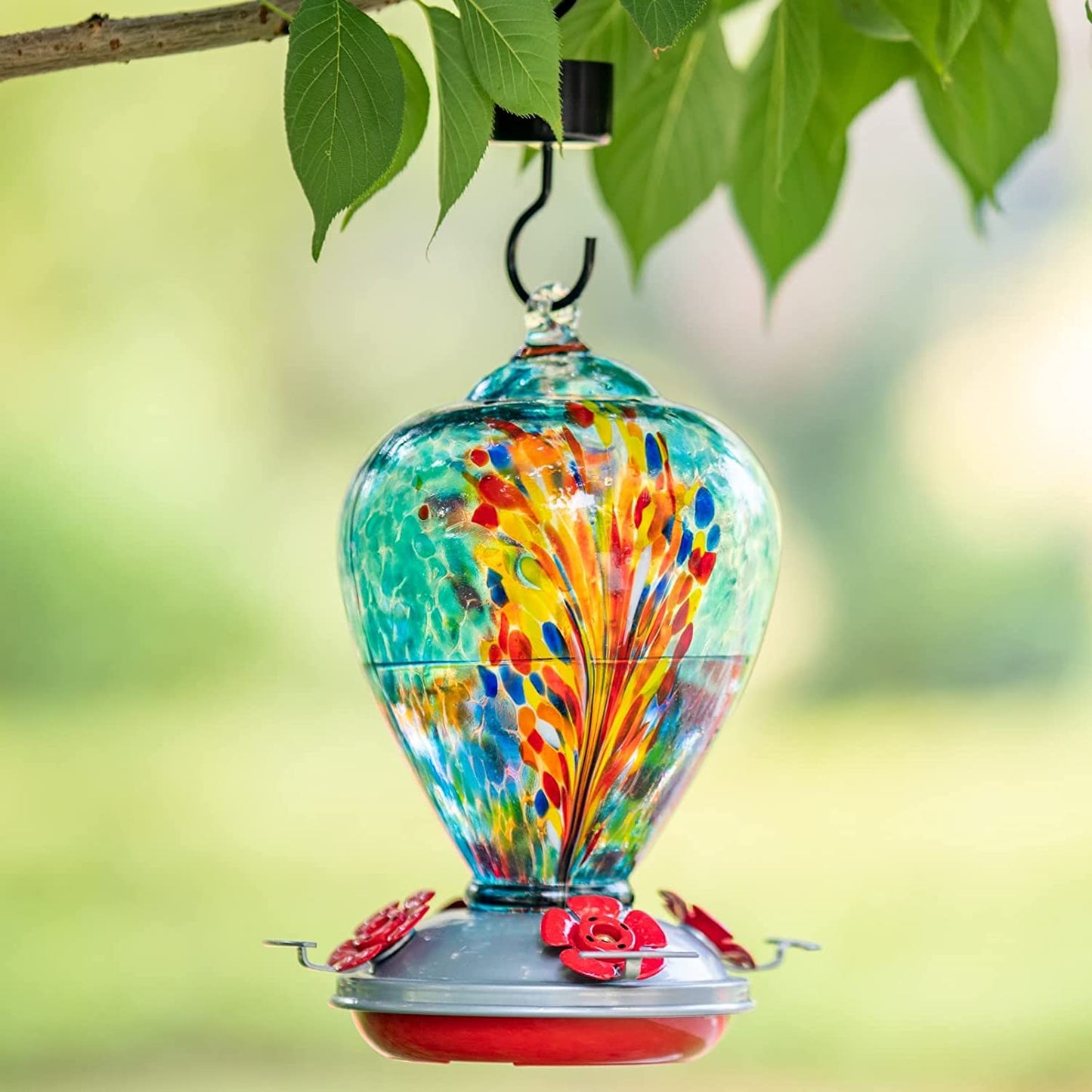 Hummingbird Feeders for Outdoors Hanging, Hummingbird Gifts for Women, Blown Glass Hummingbird Feeder, Garden Decor Backyard Decor, Unique Gardening Gifts for Older Women, 34OZ, Comet