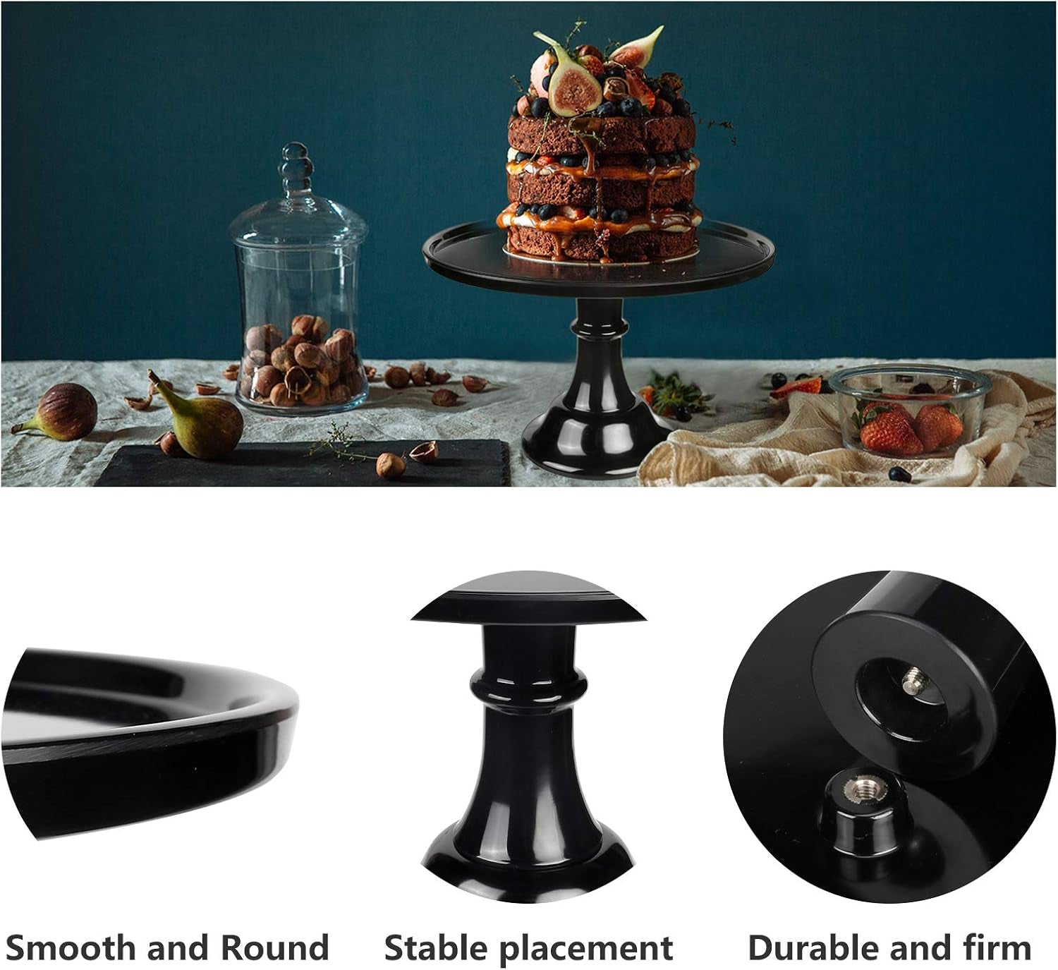 Round Cake Stand Black 11" Melamine Cake Display Stand Dessert Cupcake Display Tray for Holiday,Graduation,Wedding,Birthday,Party,Baby Shower,Anniversary,Ceremony,Christmas